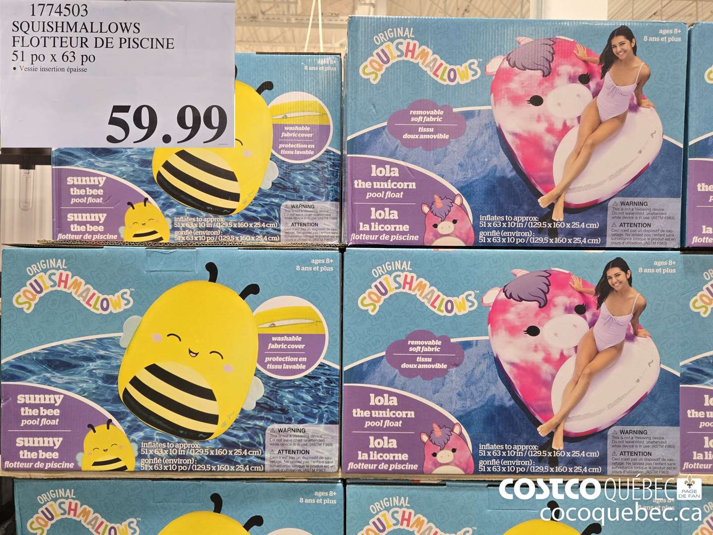 1774503 SQUISHMALLOWS FLOTTEUR DE PISCINE 51 po x 63 po  $59.99