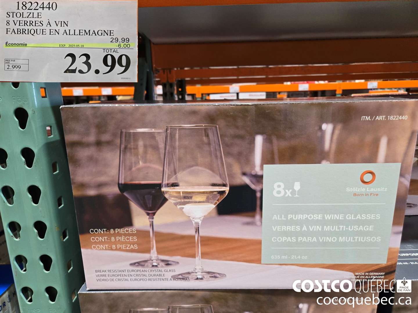 1822440 STOLZLE 8 VERRES A VIN FABRIQUE EN ALLEMAGNE  ($6.00 INSTANT SAVINGS EXPIRES ON 2025-05-18) $23.99