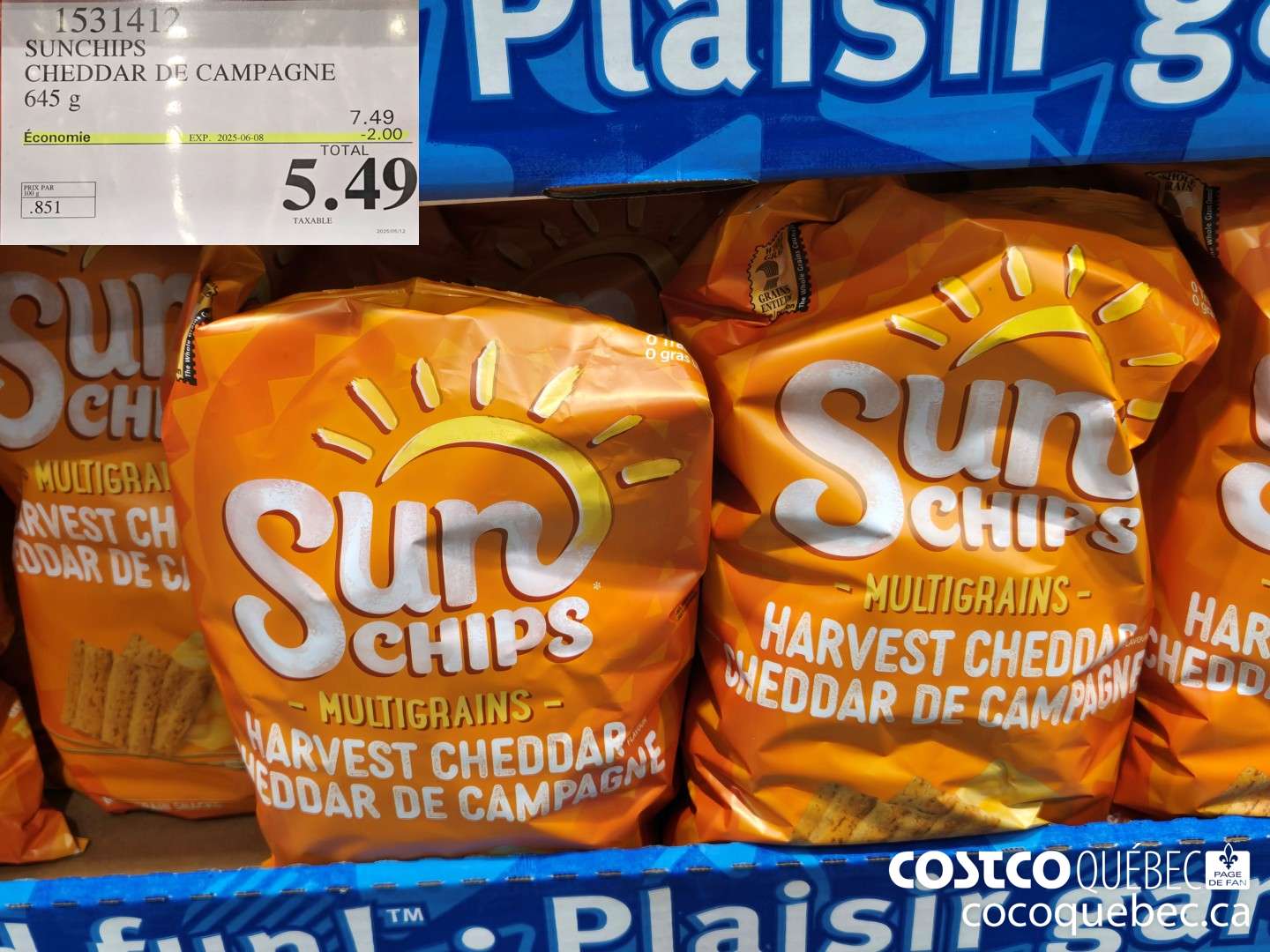 1531412 SUNCHIPS CHEDDAR DE CAMPAGNE 645 g  ($2.00 INSTANT SAVINGS EXPIRES ON 2025-06-08) $5.49