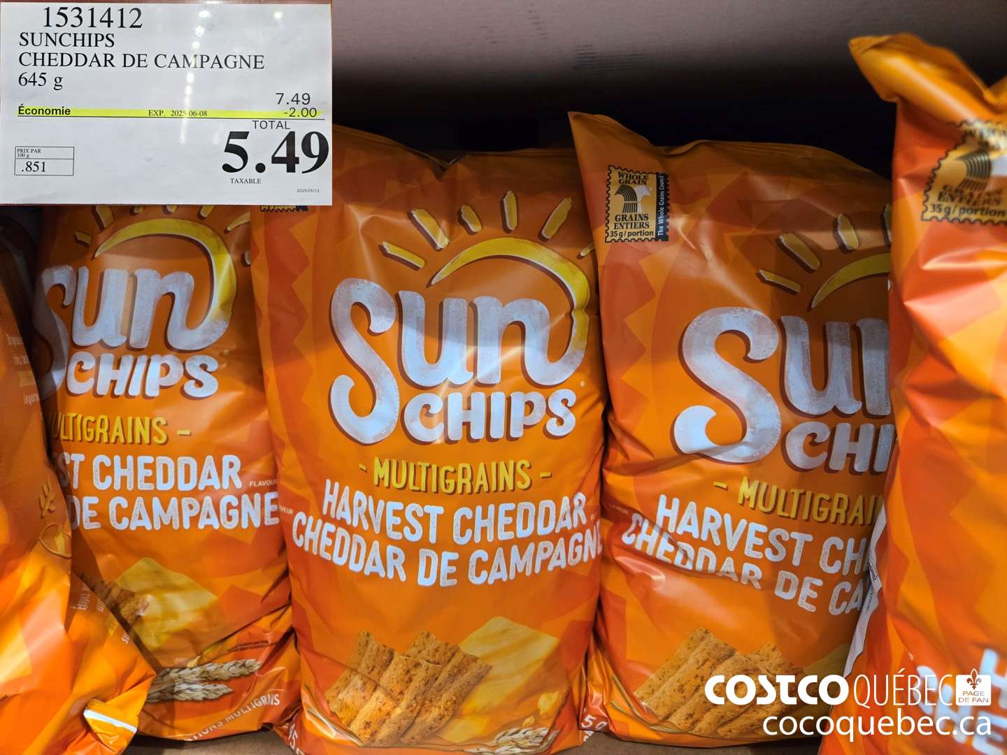 1531412 SUNCHIPS CHEDDAR DE CAMPAGNE 645 g  ($2.00 INSTANT SAVINGS EXPIRES ON 2025-06-08) $5.49