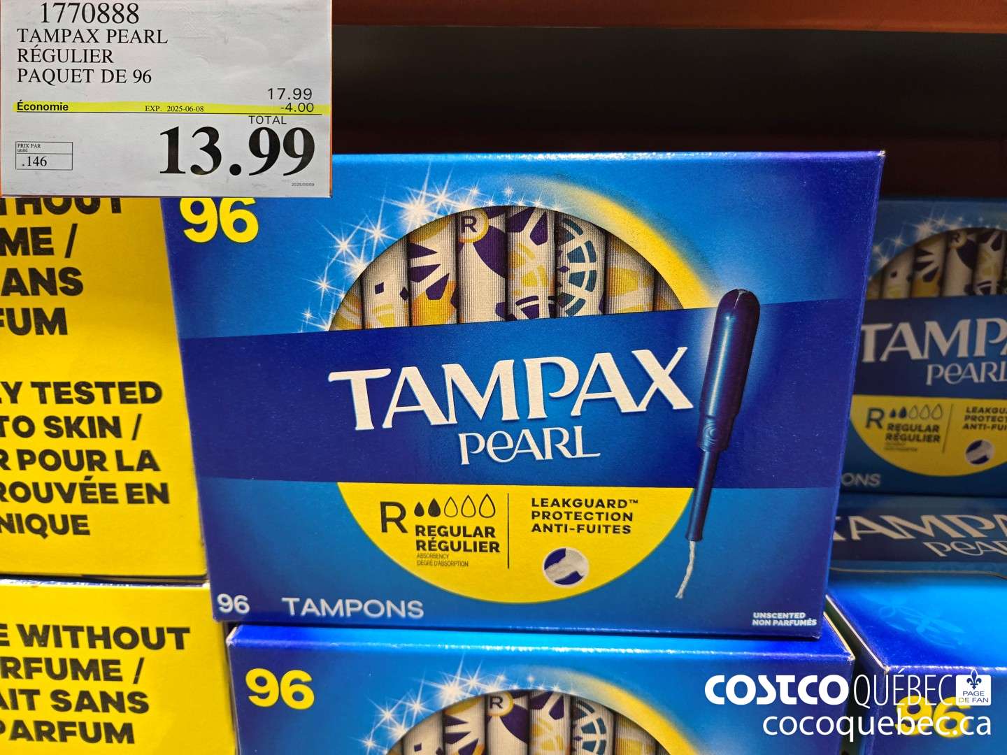 1770888 TAMPAX PEARL REGULIER PAQUET DE 96  ($4.00 INSTANT SAVINGS EXPIRES ON 2025-03-02) $13.99