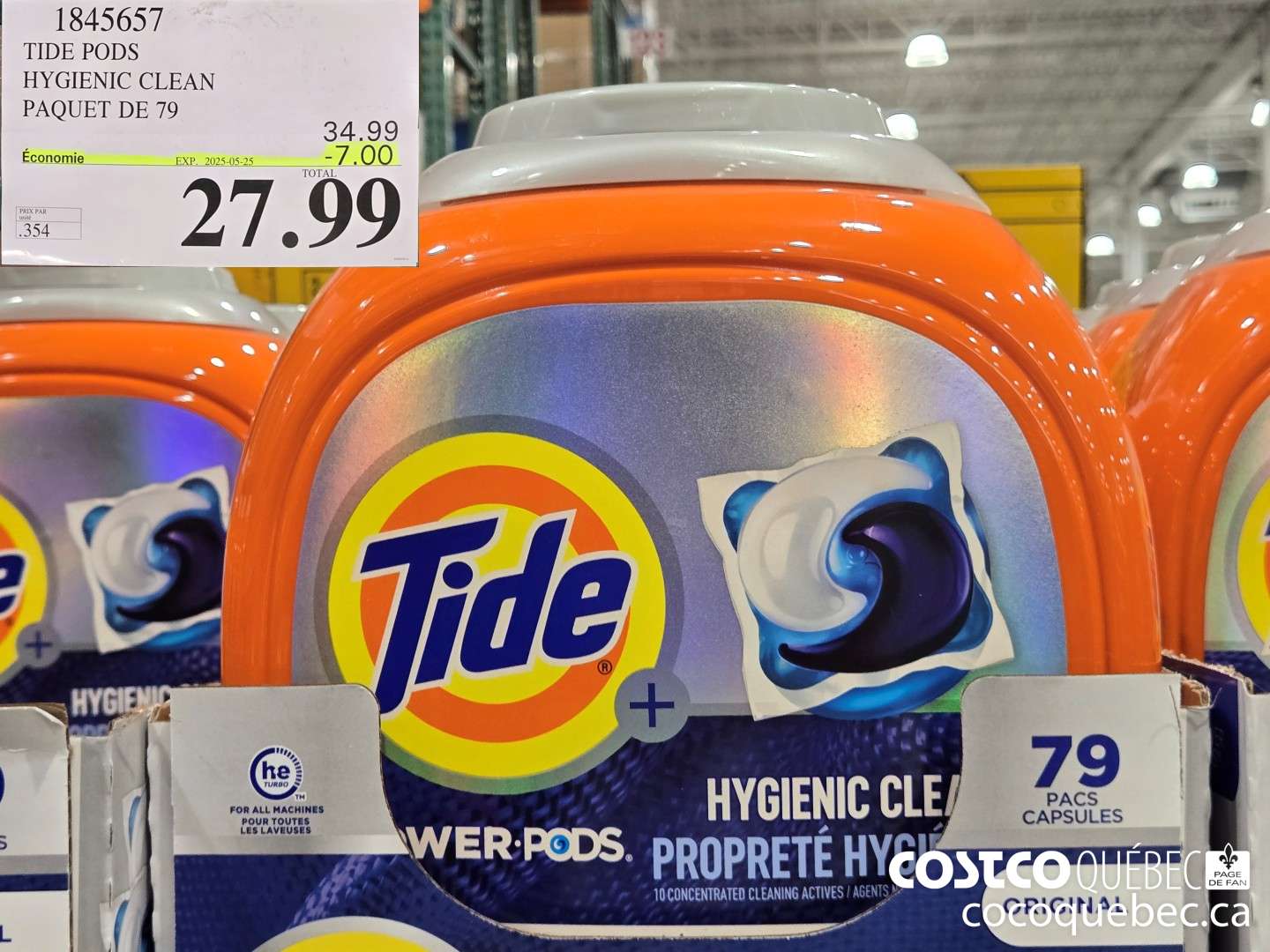 1845657 TIDE PODS HYGIENIC CLEAN PAQUET DE 79  ($7.00 INSTANT SAVINGS EXPIRES ON 2025-05-25) $27.99