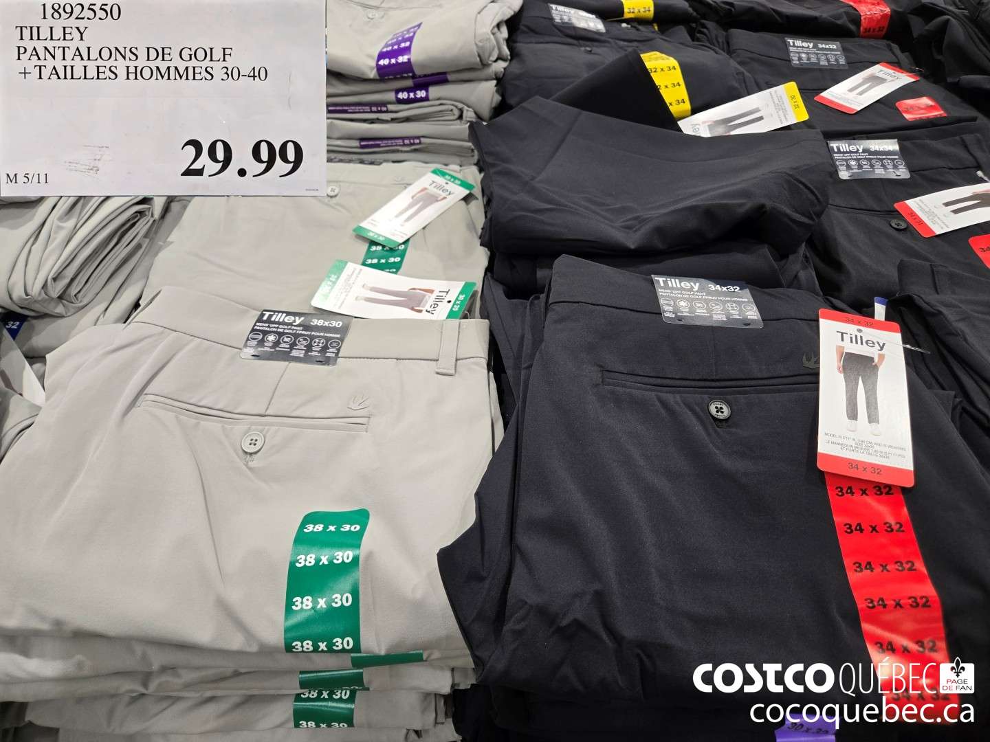 1892550 TILLEY PANTALONS DE GOLF +TAILLES HOMMES 30-40  $29.99