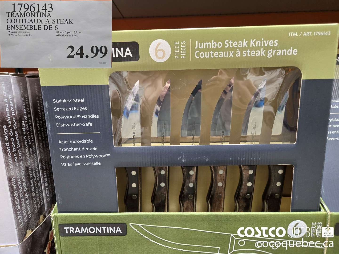 796143 TRAMONTINA COUTEAUX A STEAK ENSEMBLE DE 6  $24.99