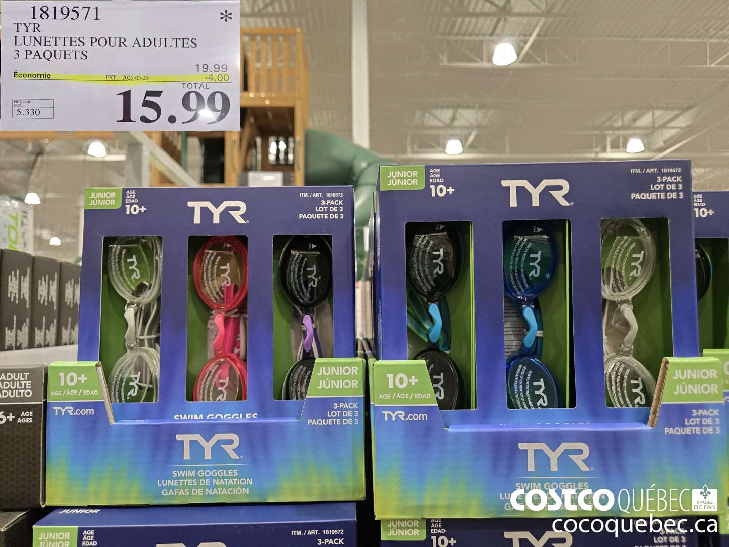 1819571 TYR LUNETTES POUR ADULTES 3 PAQUETS  ($4.00 INSTANT SAVINGS EXPIRES ON 2025-05-25) $15.99