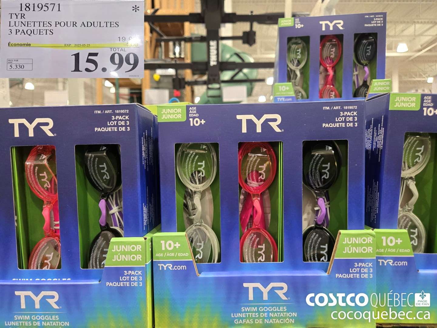 1819571 TYR LUNETTES POUR ADULTES 3 PAQUETS  ($4.00 INSTANT SAVINGS EXPIRES ON 2025-05-25) $15.99