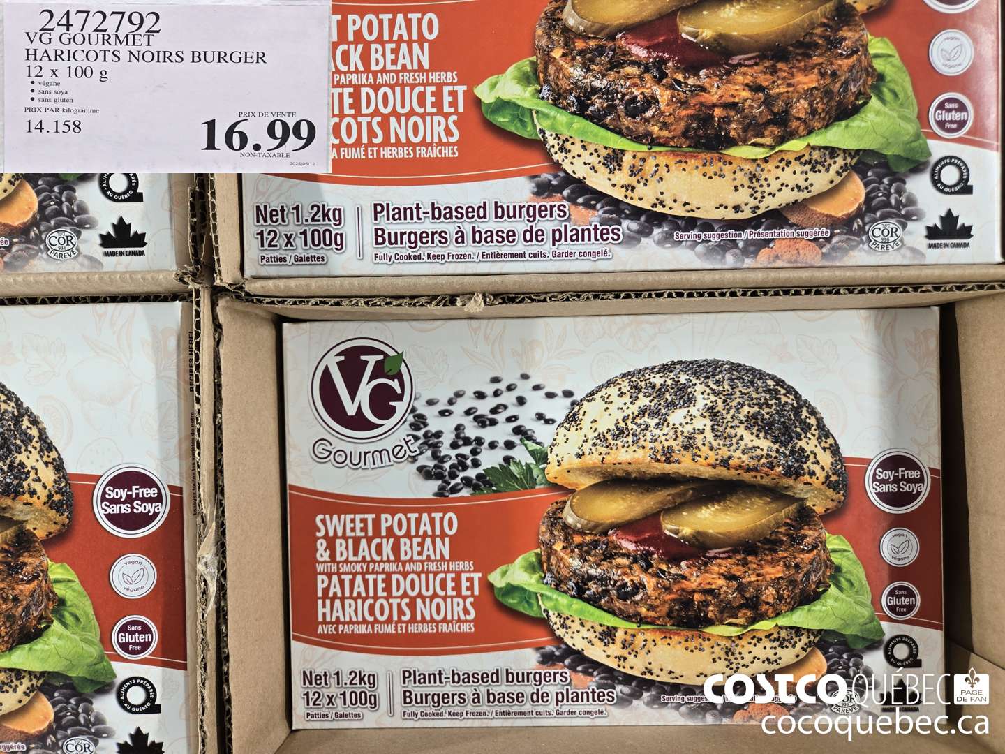 2472792 VG GOURMET HARICOTS NOIRS BURGER 12 x 100 g  $16.99