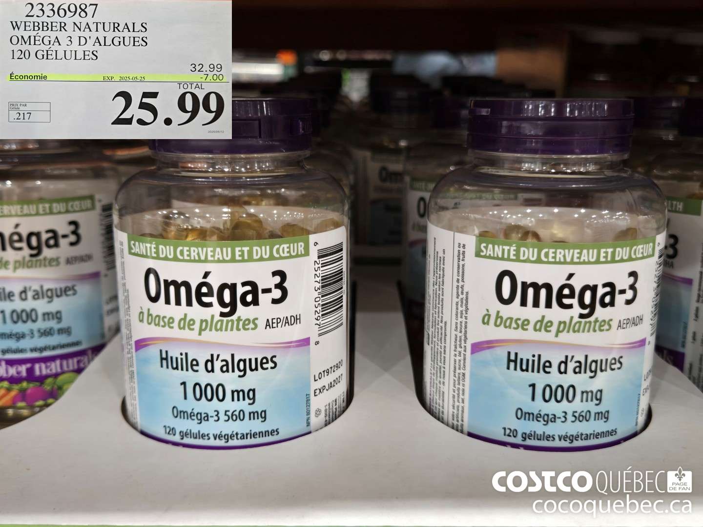 2336987 WEBBER NATURALS OMEGA 3 D'ALGUES 120 GELULES  ($7.00 INSTANT SAVINGS EXPIRES ON 2025-05-25) $25.99