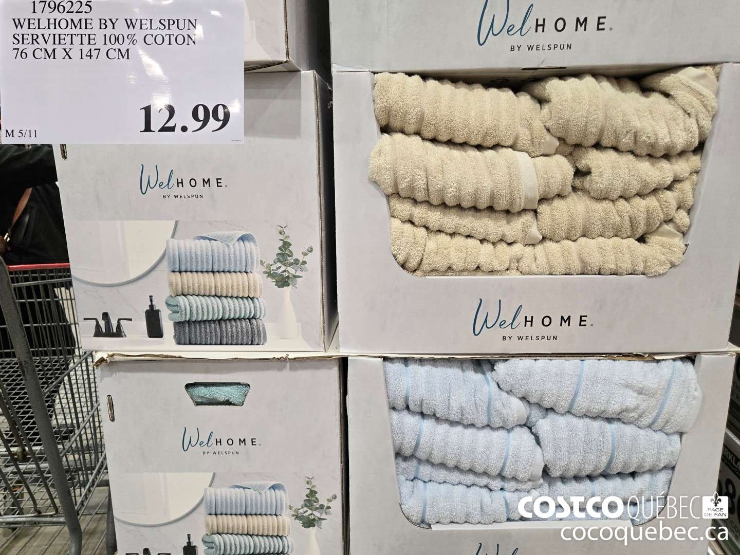 1796225 WELHOME BY WELSPUN SERVIETTE 100% COTON 76 CM X 147 CM  $12.99