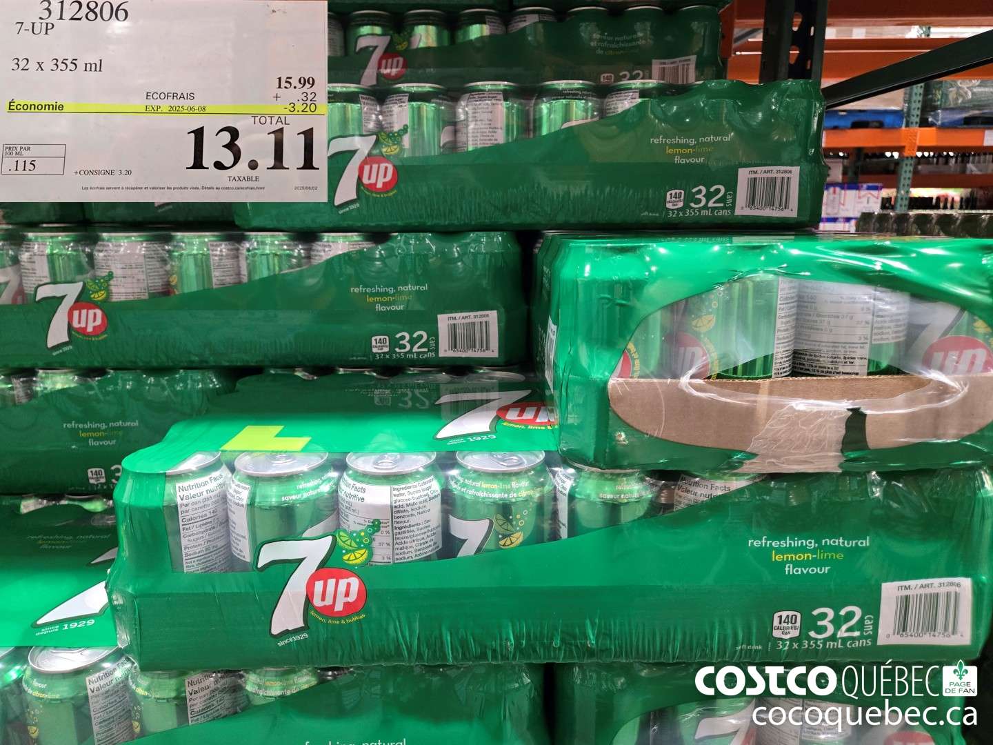 312806 7-UP 32 x 355 ml ($3.10 INSTANT SAVINGS EXPIRES ON 2025-06-08) $13.11