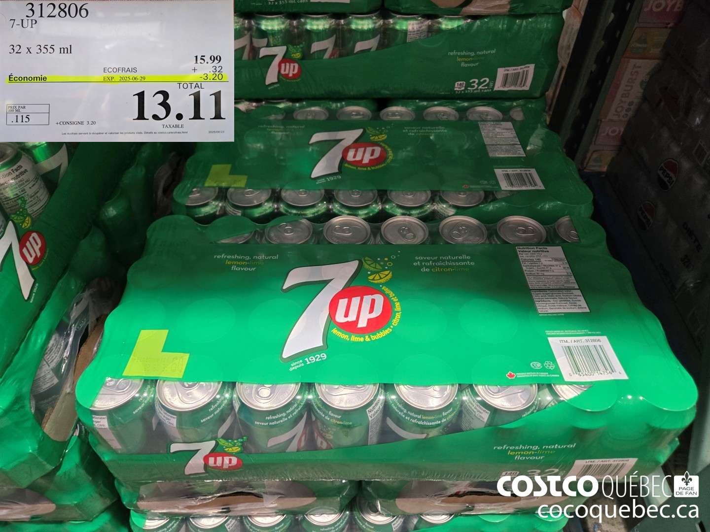 312806 7-UP 32 x 355 ml ($3.10 INSTANT SAVINGS EXPIRES ON 2025-06-29) $13.11