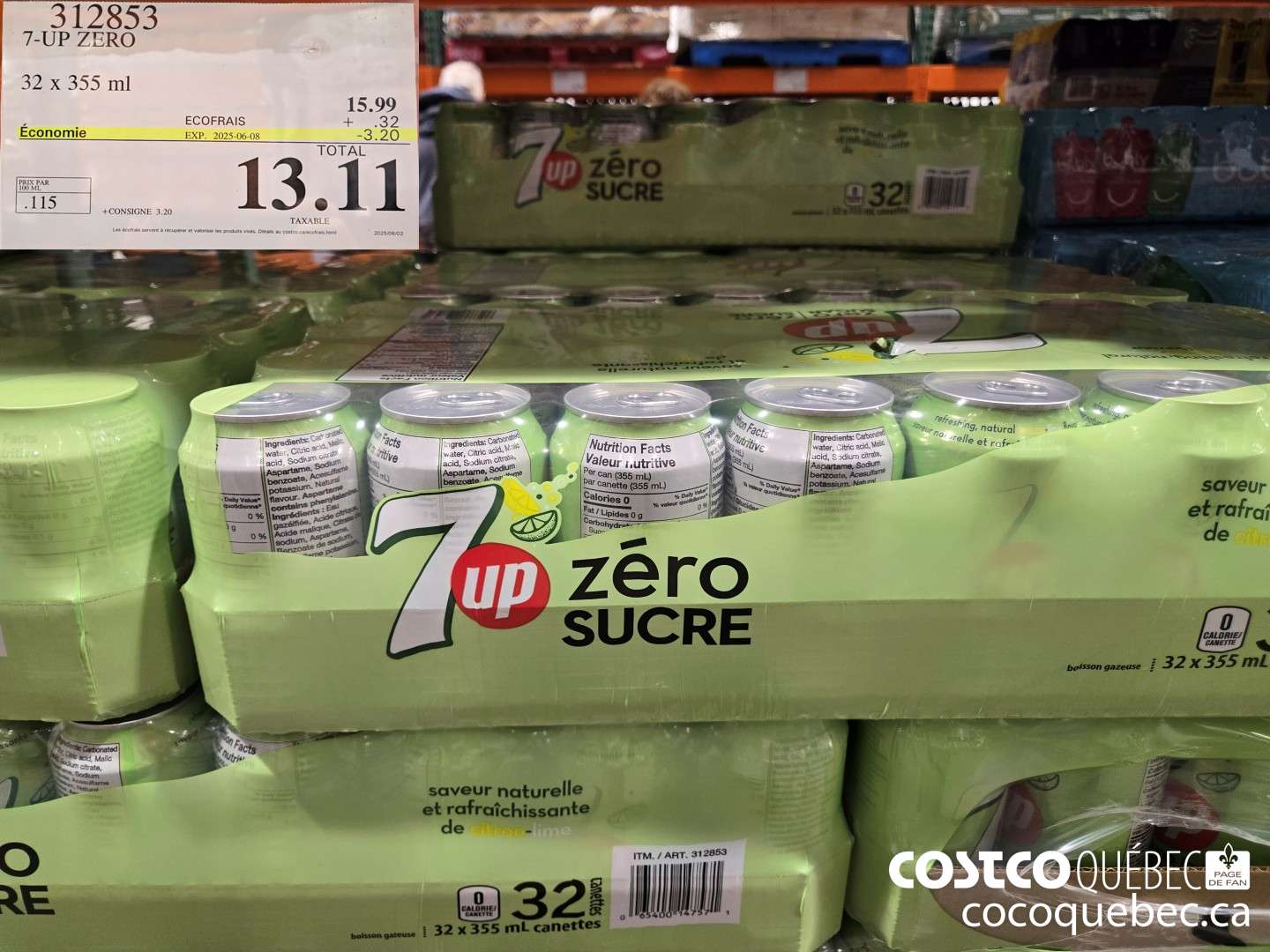 312853 7-UP ZERO 32 x 355 ml  ($3.20 INSTANT SAVINGS EXPIRES ON 2025-06-08) $13.11