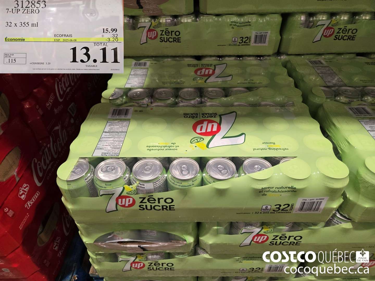 312853 7-UP ZERO 32 x 355 ml  ($3.20 INSTANT SAVINGS EXPIRES ON 2025-06-08) $13.11