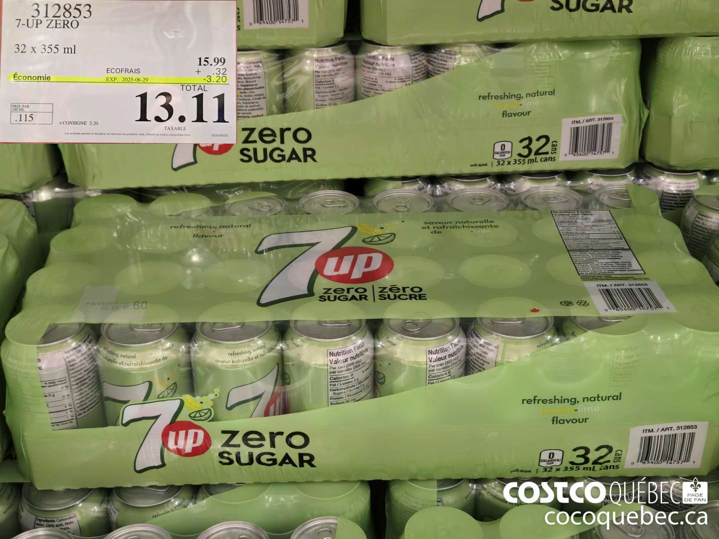 312853 7-UP ZERO 32 x 355 ml  ($3.20 INSTANT SAVINGS EXPIRES ON 2025-06-29) $13.11