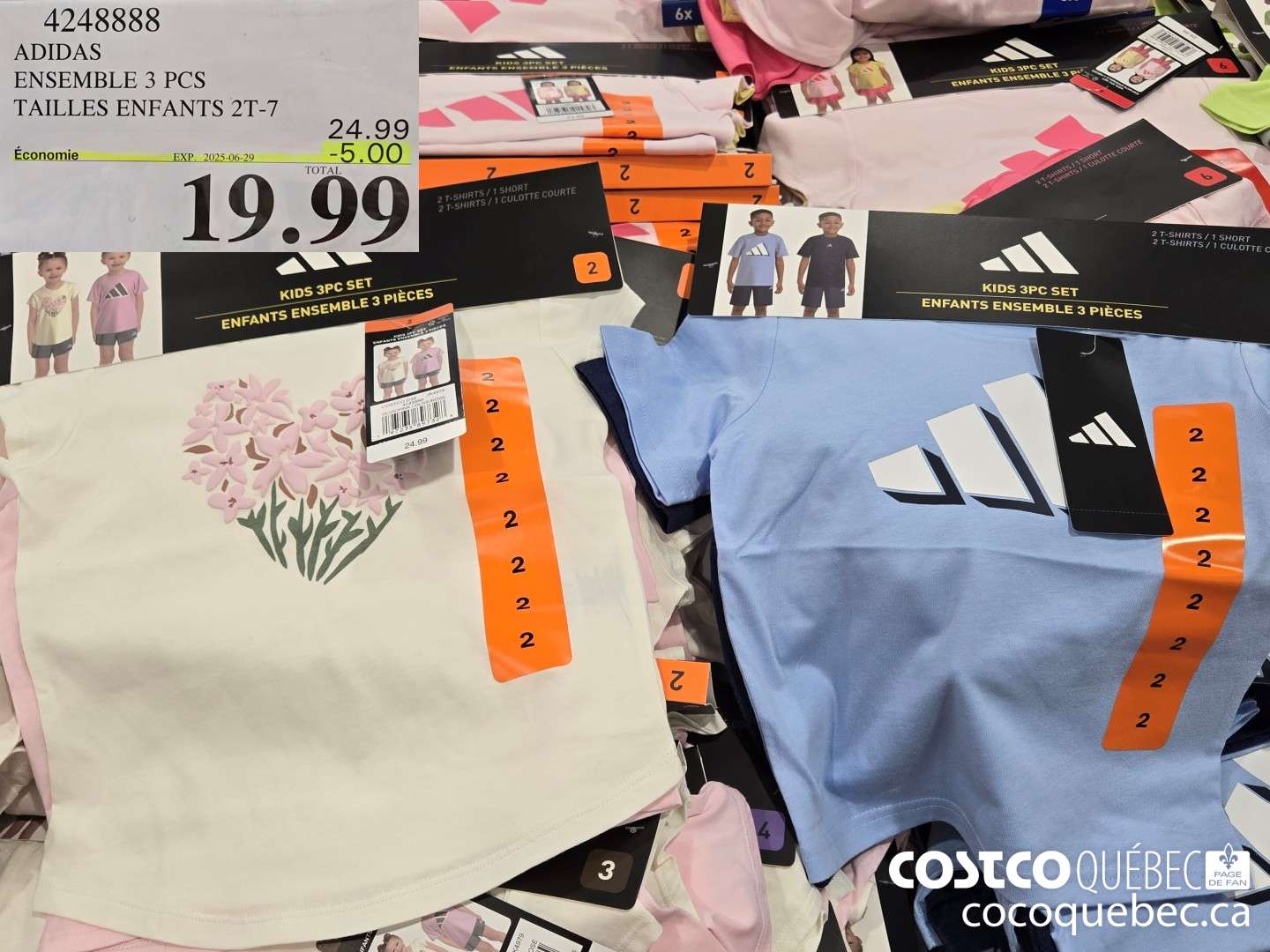 4248888 ADIDAS ENSEMBLE 3 PCS TAILLES ENFANTS 2T-7  ($5.00 INSTANT SAVINGS EXPIRES ON 2025-06-29) $19.99