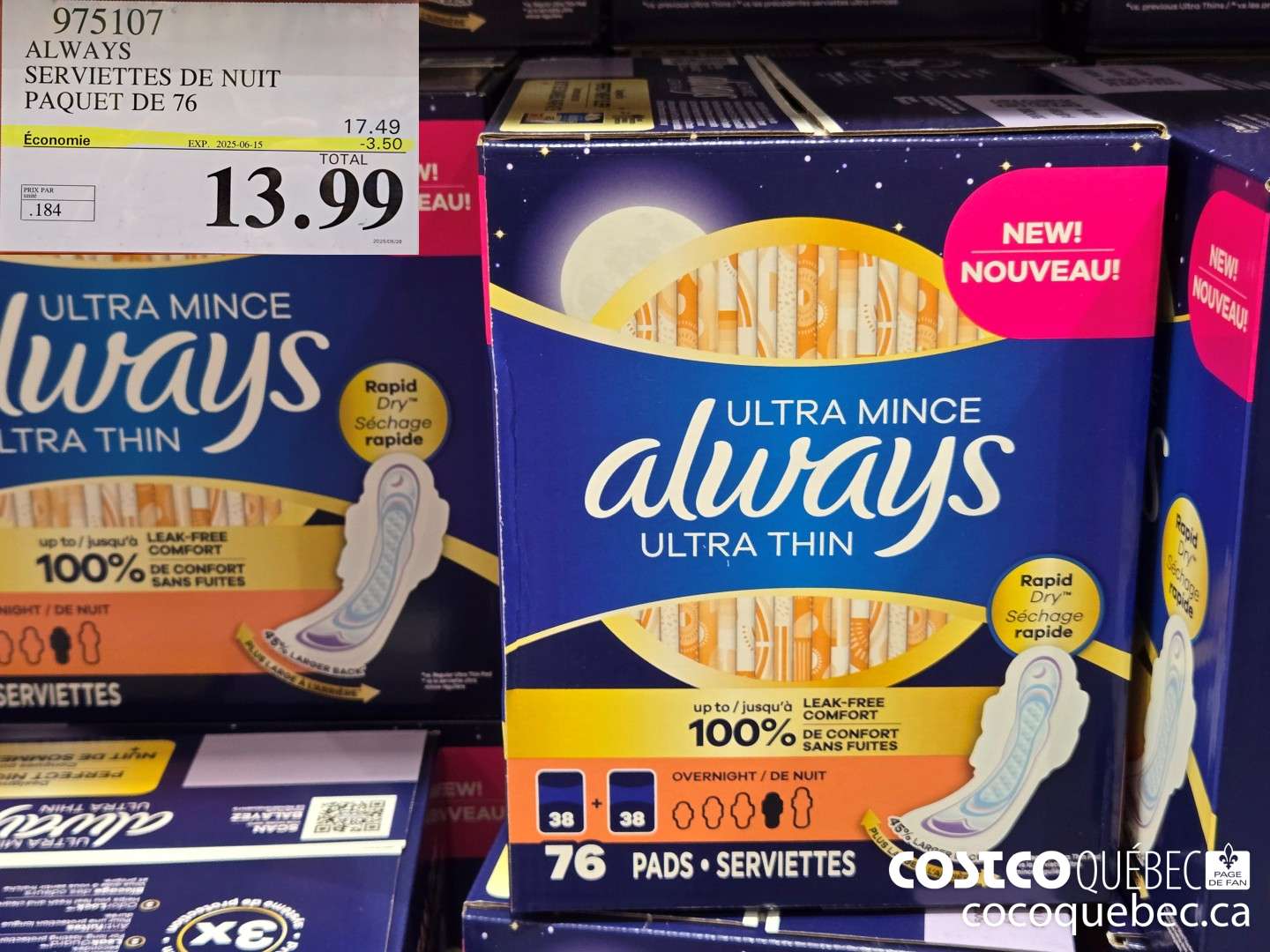 975107 ALWAYS ULTRA THIN SERVIETTE POUR LA NUIT ($3.50 INSTANT SAVINGS EXPIRES ON 2025-06-15) $13.99