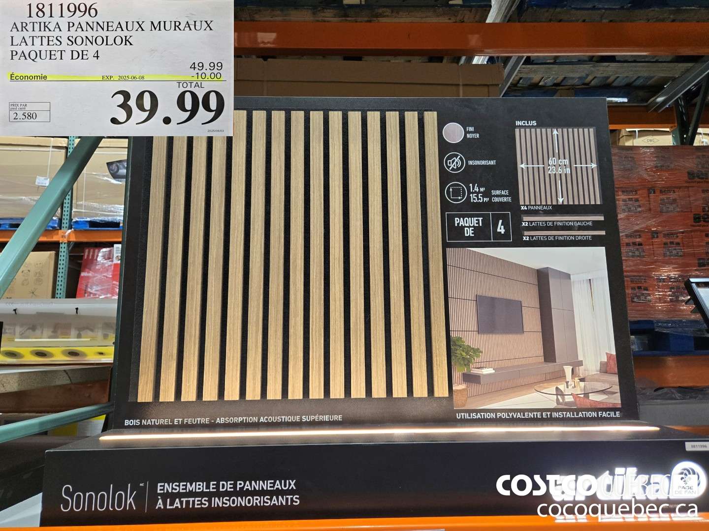 1811996 ARTIKA PANNEAUX MURAUX LATTES SONOLOK PAQUET DE 4 ($10.00 INSTANT SAVINGS EXPIRES ON 2025-06-08) $39.99