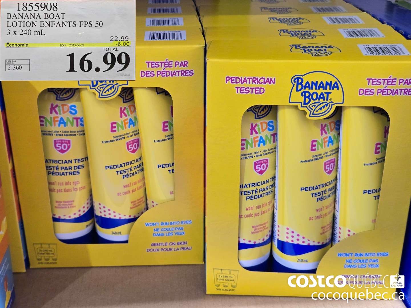 1855908 BANANA BOAT LOTION ENFANTS FPS 50 3 x 240 mL  ($6.00 INSTANT SAVINGS EXPIRES ON 2025-06-22) $16.99