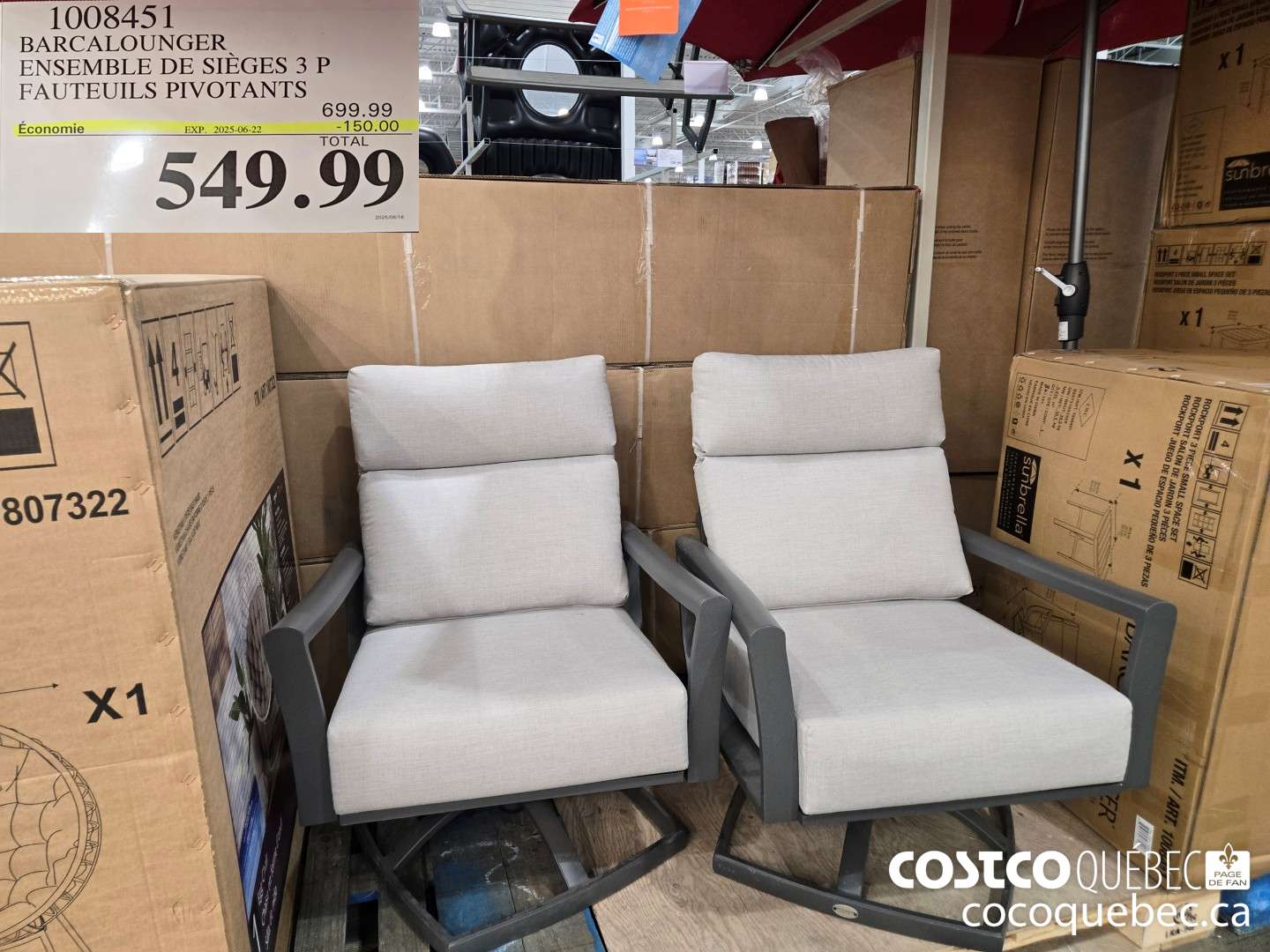 1008451 BARCALOUNGER ENSEMBLE DE SIEGES 3 P FAUTEUILS PIVOTANTS  2025-06-22 ($150.00 INSTANT SAVINGS) $549.99