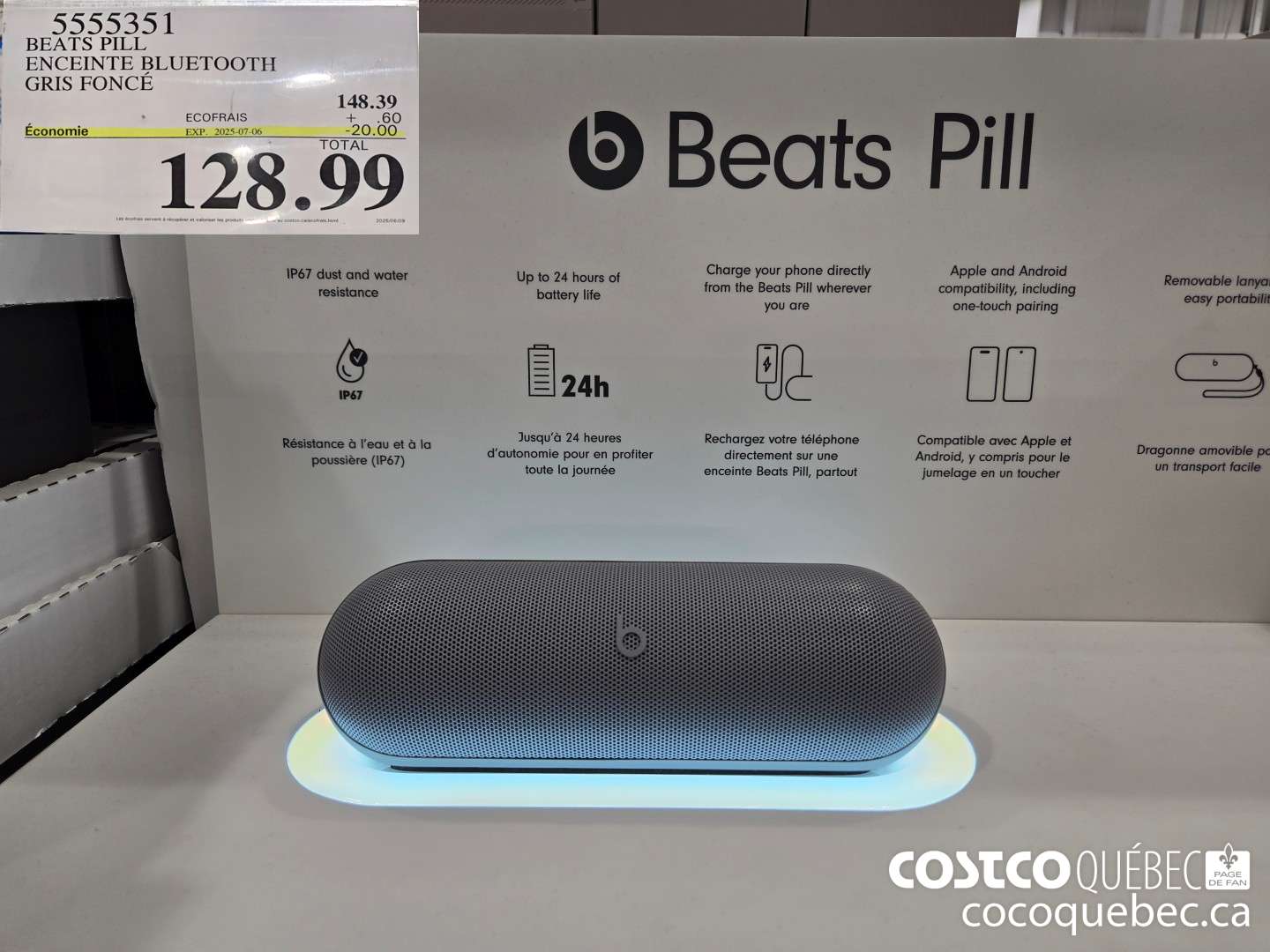 5555351 BEATS PILL ENCEINTE BLUETOOTH GRIS FONCE  ($20.00 INSTANT SAVINGS EXPIRES ON 2025-07-06) $128.99