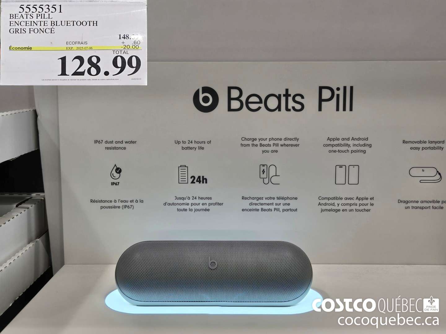 5555351 BEATS PILL ENCEINTE BLUETOOTH GRIS FONCE  ($20.00 INSTANT SAVINGS EXPIRES ON 2025-07-06) $128.99