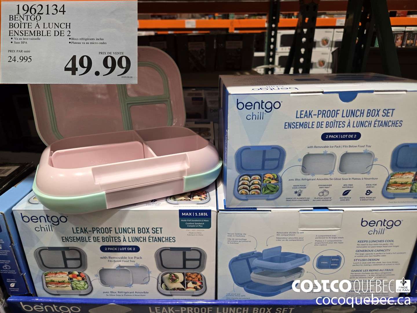 1962134 BENTGO BOITE A LUNCH ENSEMBLE DE 2  $49.99