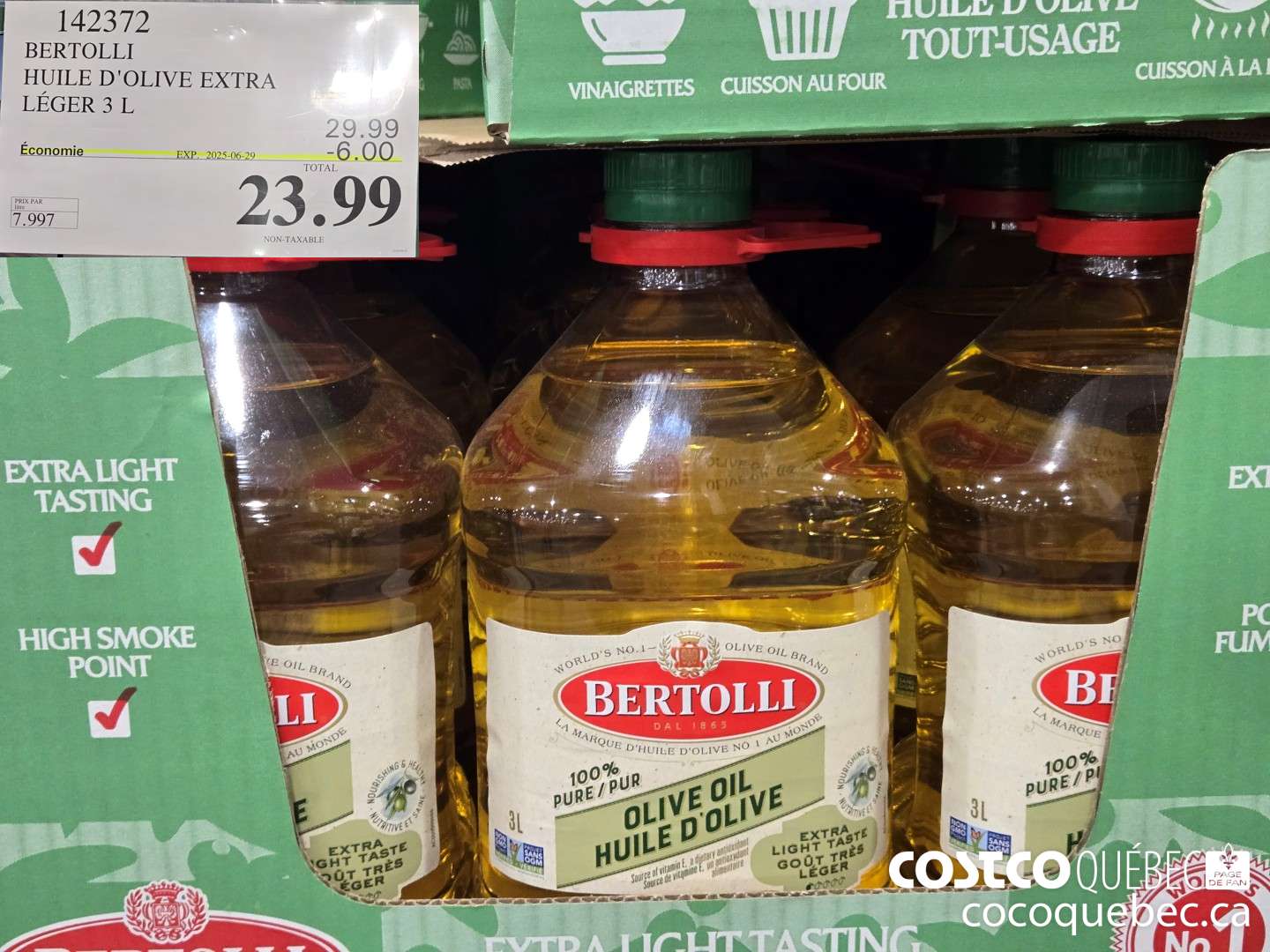 142372 BERTOLLI HUILE D'OLIVE EXTRA LEGER 3 L  2025-06-29 ($6.00 INSTANT SAVINGS) $23.99