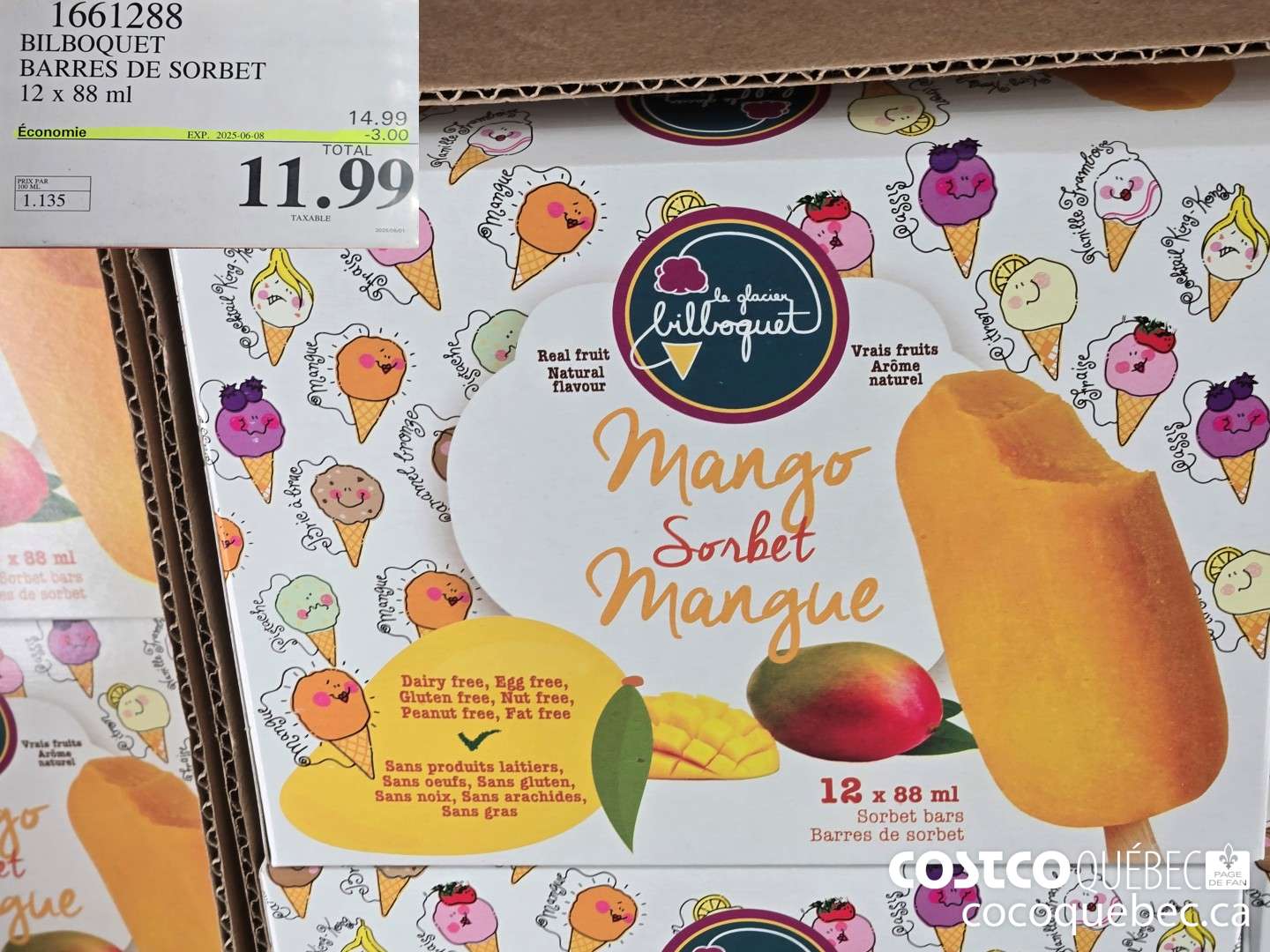 1661288 BILBOQUET BARRES DE SORBET 12 x 88 ml ($3.00 INSTANT SAVINGS EXPIRES ON 2025-06-08) $11.99
