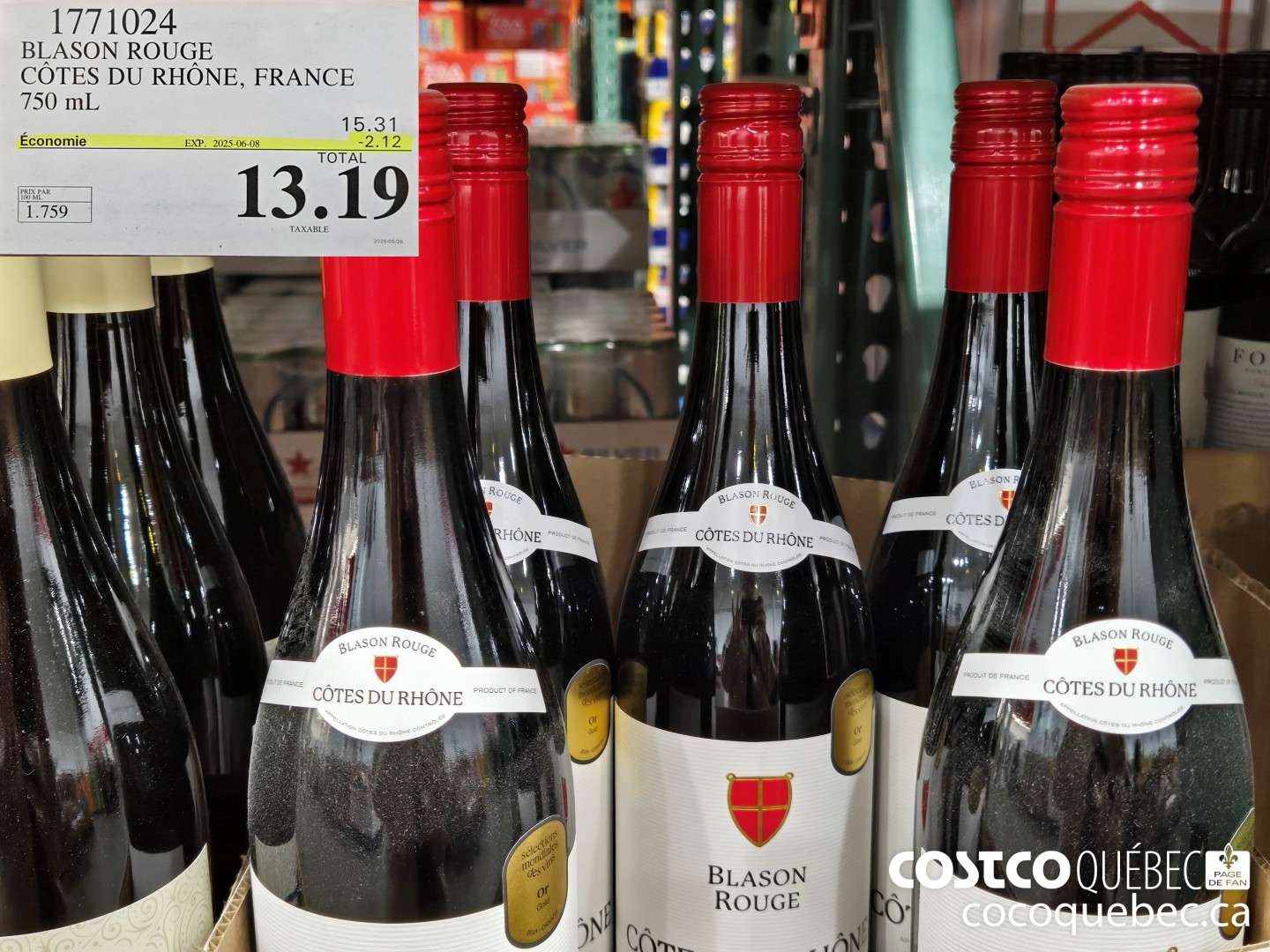 1771024 BLASON ROUGE COTES DU RHONE, FRANCE 750 mL  ($2.12 INSTANT SAVINGS EXPIRES ON 2025-06-08) $13.19