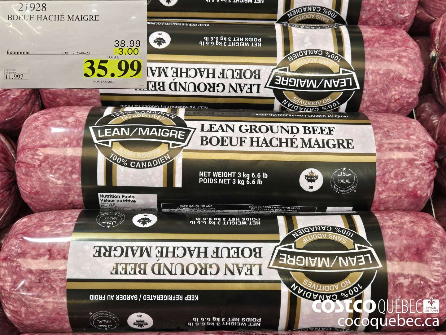 21928 BOEUF HACHE MAIGRE HALAL  ($3.00 INSTANT SAVINGS EXPIRES ON 2025-06-23) $35.99