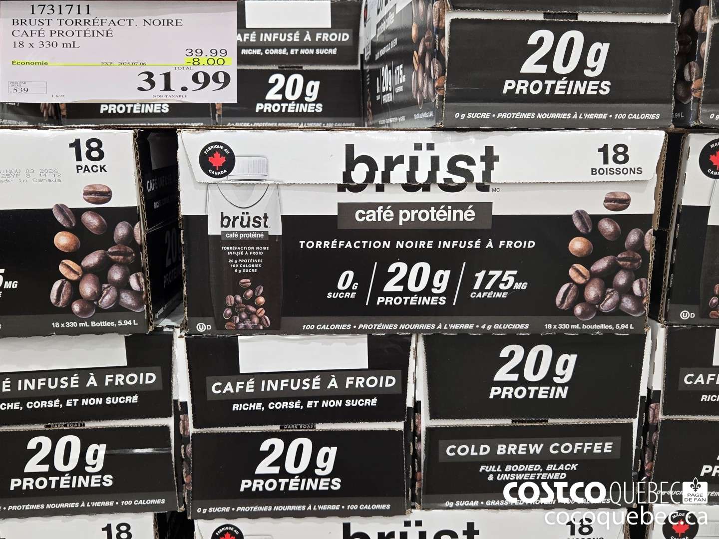1731711 BRUST TORREFACT. NOIRE CAFE PROTEINE 18 x 330 mL  ($8.00 INSTANT SAVINGS EXPIRES ON 2025-07-06) $31.99
