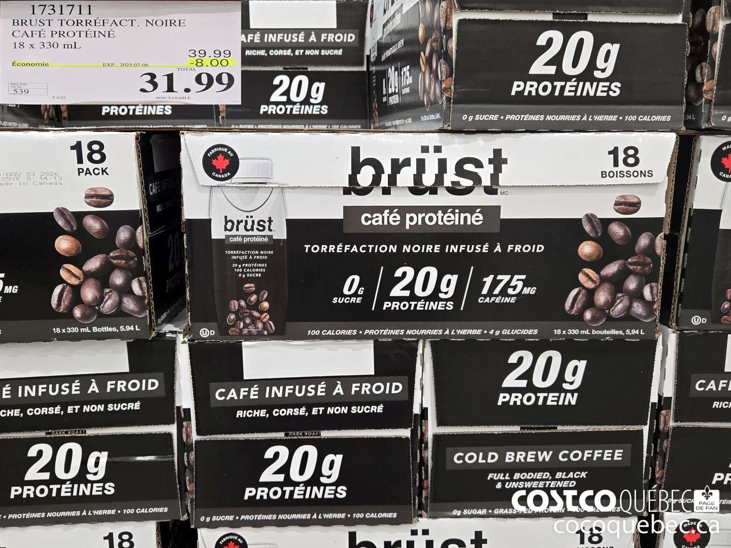 1731711 BRUST TORREFACT. NOIRE CAFE PROTEINE 18 x 330 mL  ($8.00 INSTANT SAVINGS EXPIRES ON 2025-07-06) $31.99