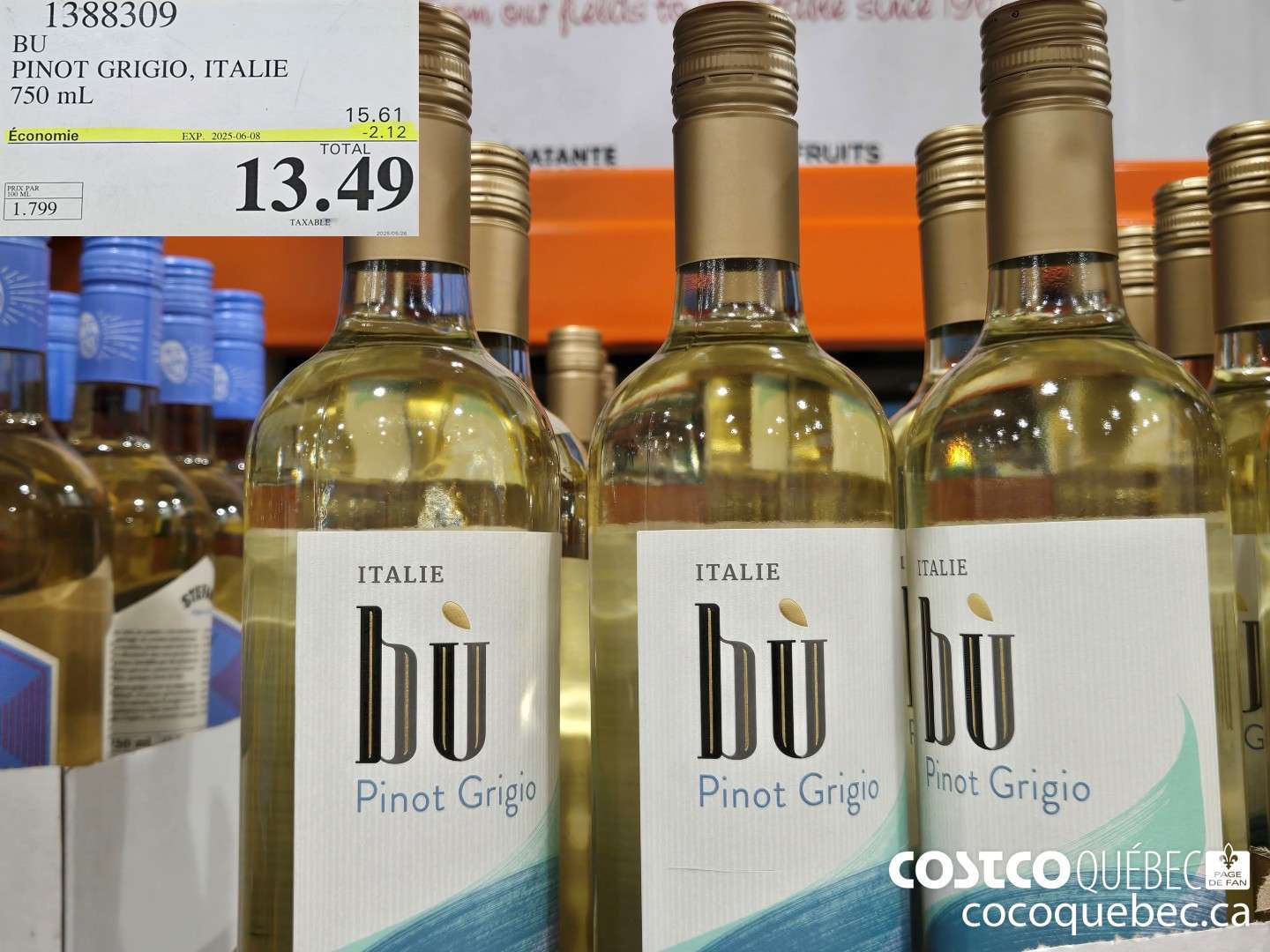 1388309 BU PINOT GRIGIO, ITALIE 750 mL  ($2.12 INSTANT SAVINGS EXPIRES ON 2025-06-08) $13.49