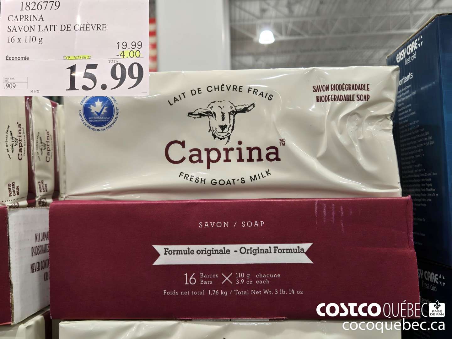 1826779 CAPRINA SAVON LAIT DE CHEVRE 16x 110g  ($4.00 INSTANT SAVINGS EXPIRES ON 2025-06-22) $15.99