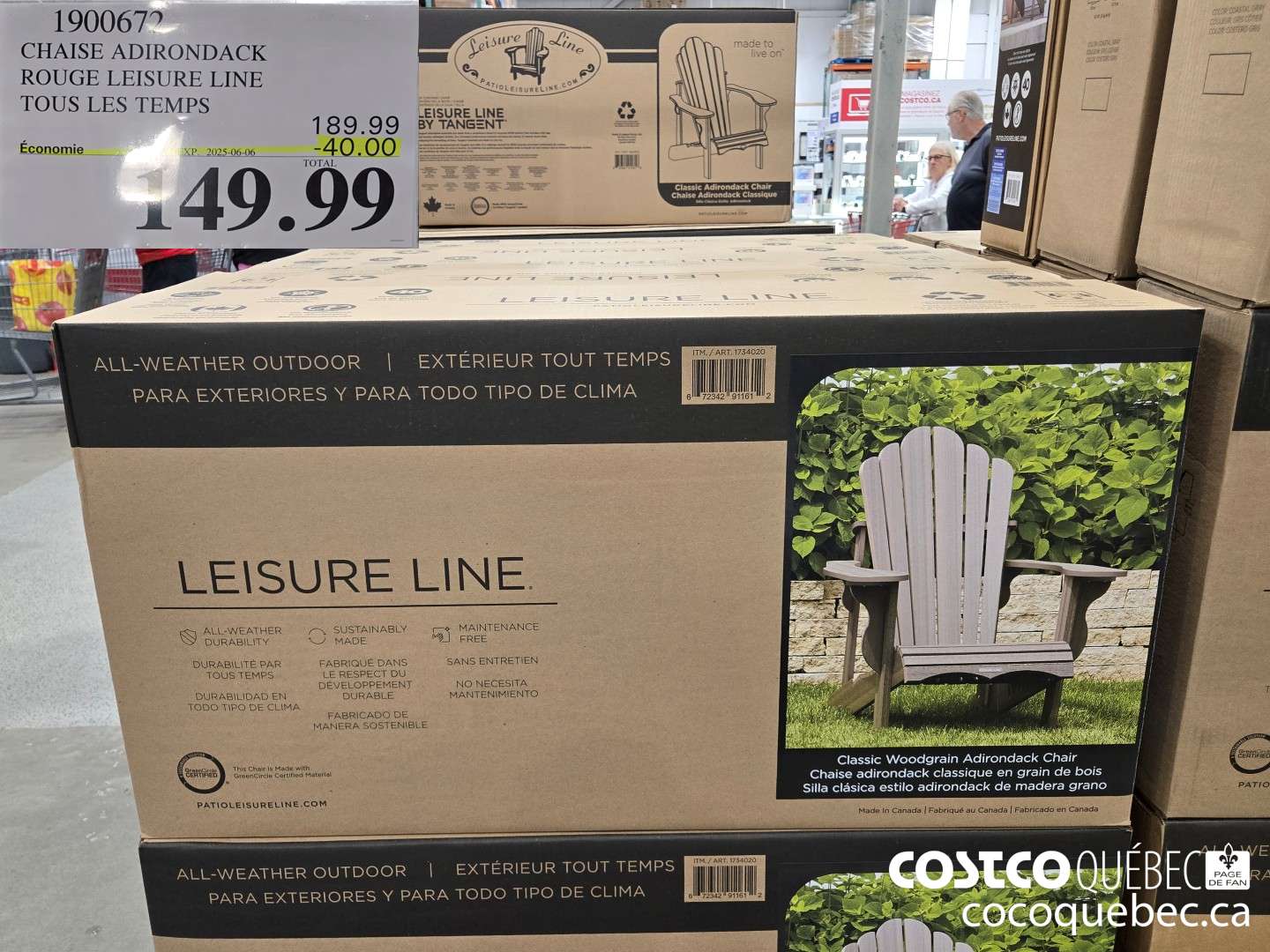 1900672 CHAISE ADIRONDACK ROUGE LEISURE LINE TOUS LES TEMPS  ($40.00 INSTANT SAVINGS EXPIRES ON 2025-06-06) $149.99