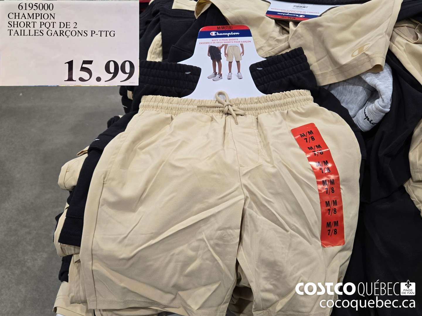 6195000 CHAMPION SHORT PQT DE 2 TAILLES GARCONS P-TTG  $15.99