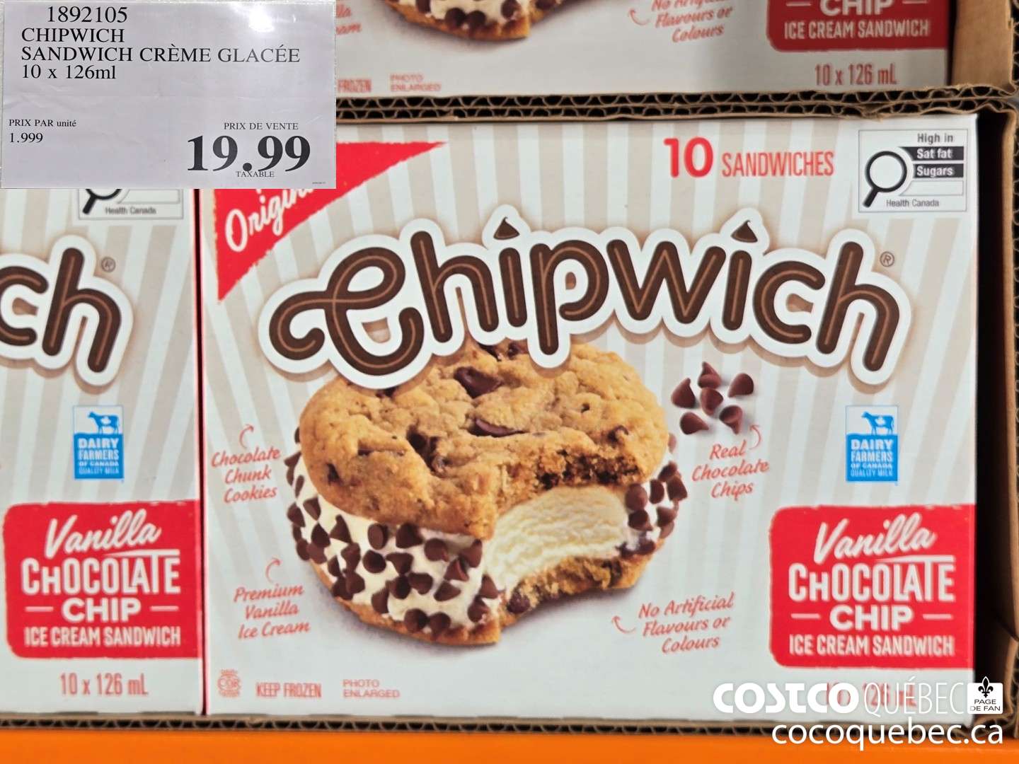 1892105 CHIPWICH SANDWICH CREME GLACEE 10 x 126ml  $19.99