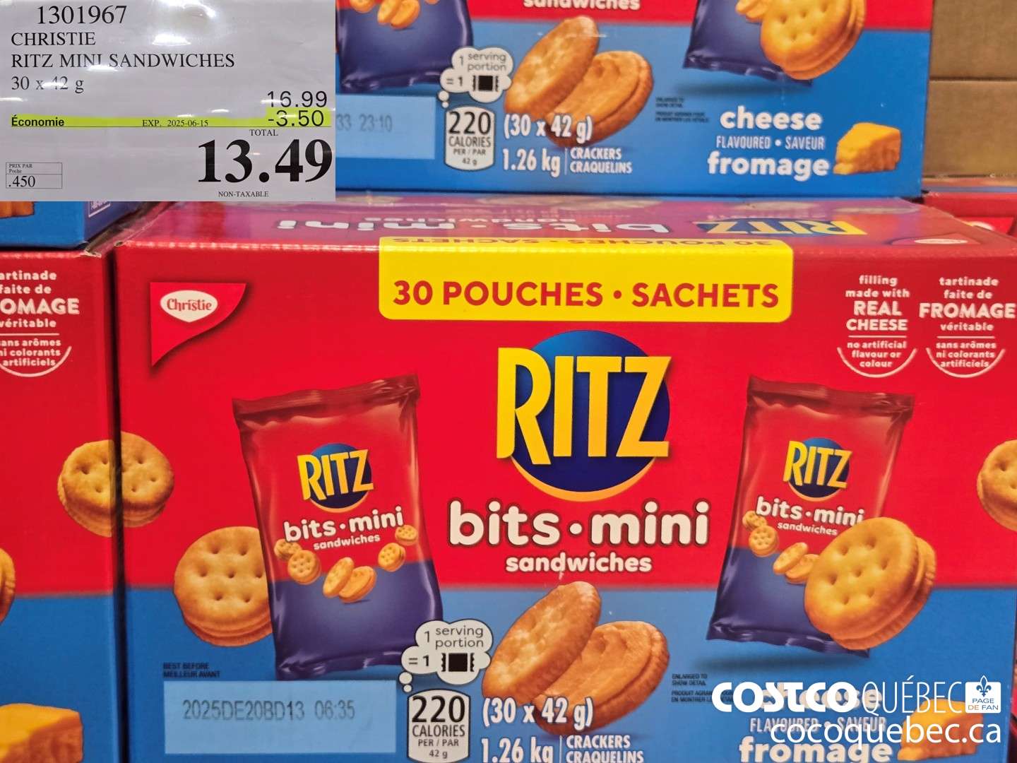1301967 CHRISTIE MINI RITZ SANDWICHES 30x 42g ($3.50 INSTANT SAVINGS EXPIRES ON 2025-06-15) $13.49