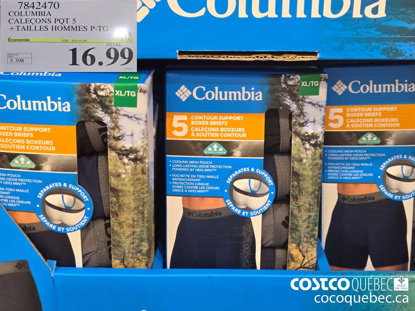 7842470 COLUMBIA CALECONS PQT 5 +TAILLES HOMMES P-TG  ($5.00 INSTANT SAVINGS EXPIRES ON 2025-07-06) $16.99