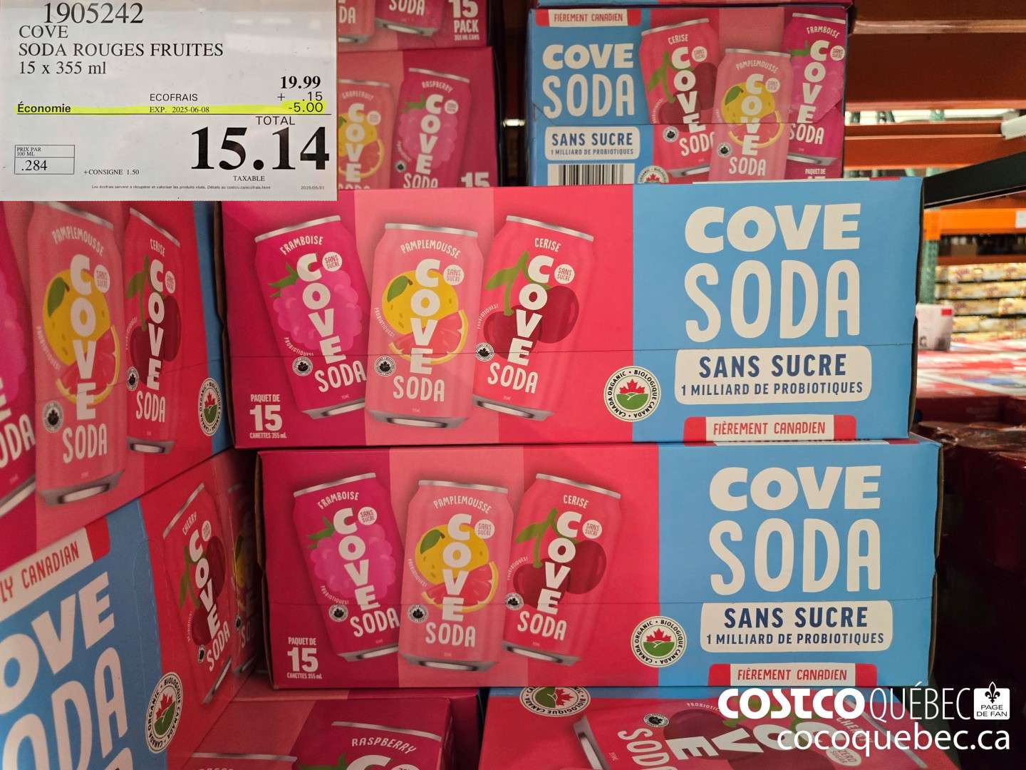 1905242 COVE SODA ROUGES FRUITES 15 x 355 ml  ($5.00 INSTANT SAVINGS EXPIRES ON 2025-06-08) $15.14