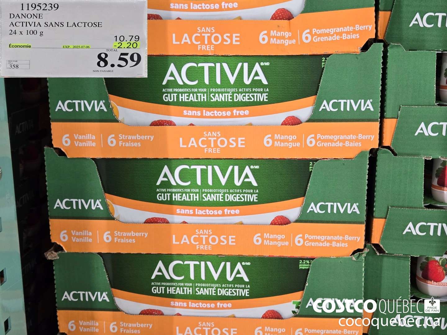 1195239 DANONE ACTIVIA SANS LACTOSE 24 x 100 g  ($2.20 INSTANT SAVINGS EXPIRES ON 2025-07-06) $8.59
