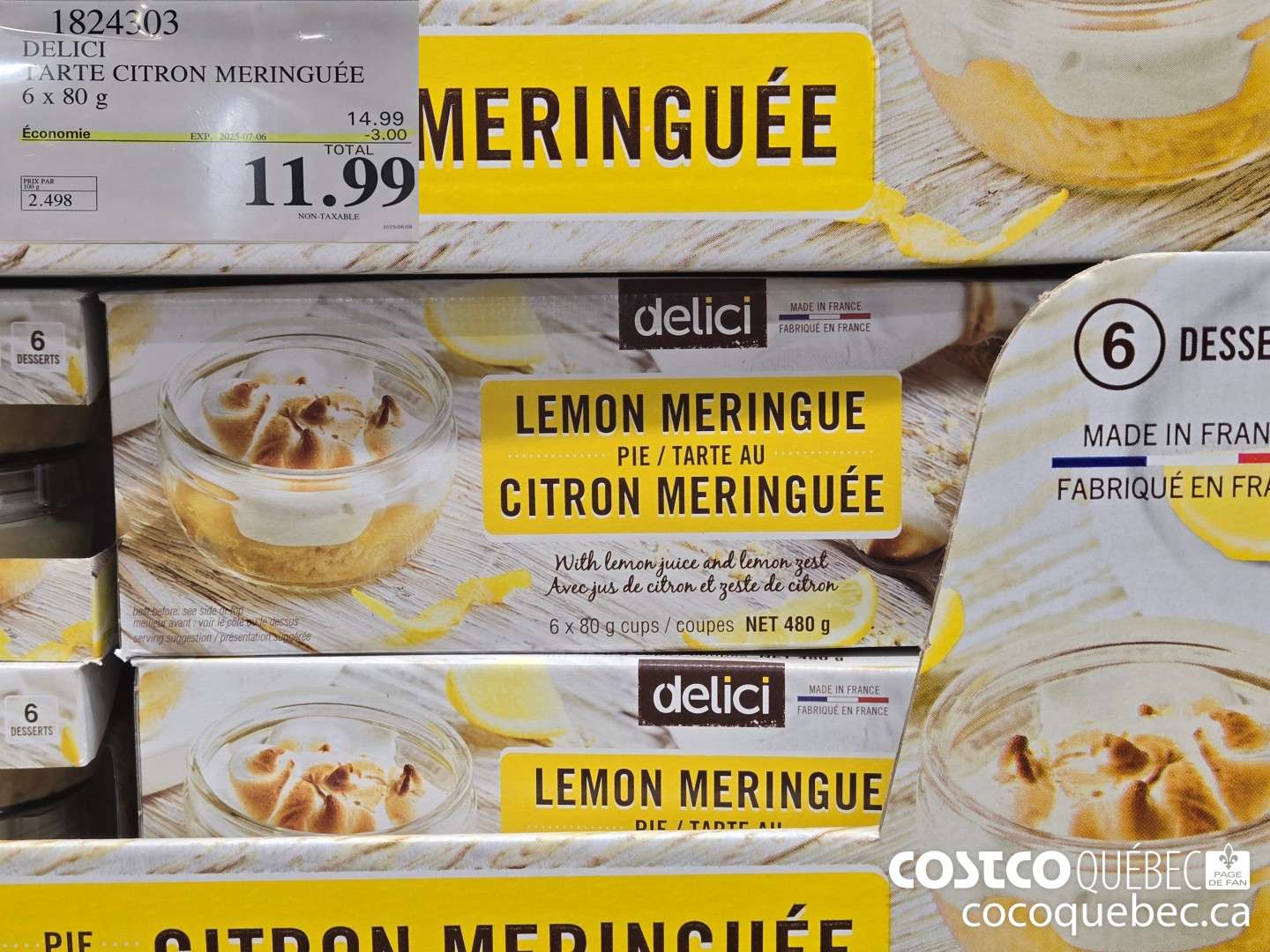1824303 DELICI TARTE CITRON MERINGUEE 6x 80 g  ($3.00 INSTANT SAVINGS EXPIRES ON 2025-07-06) $11.99