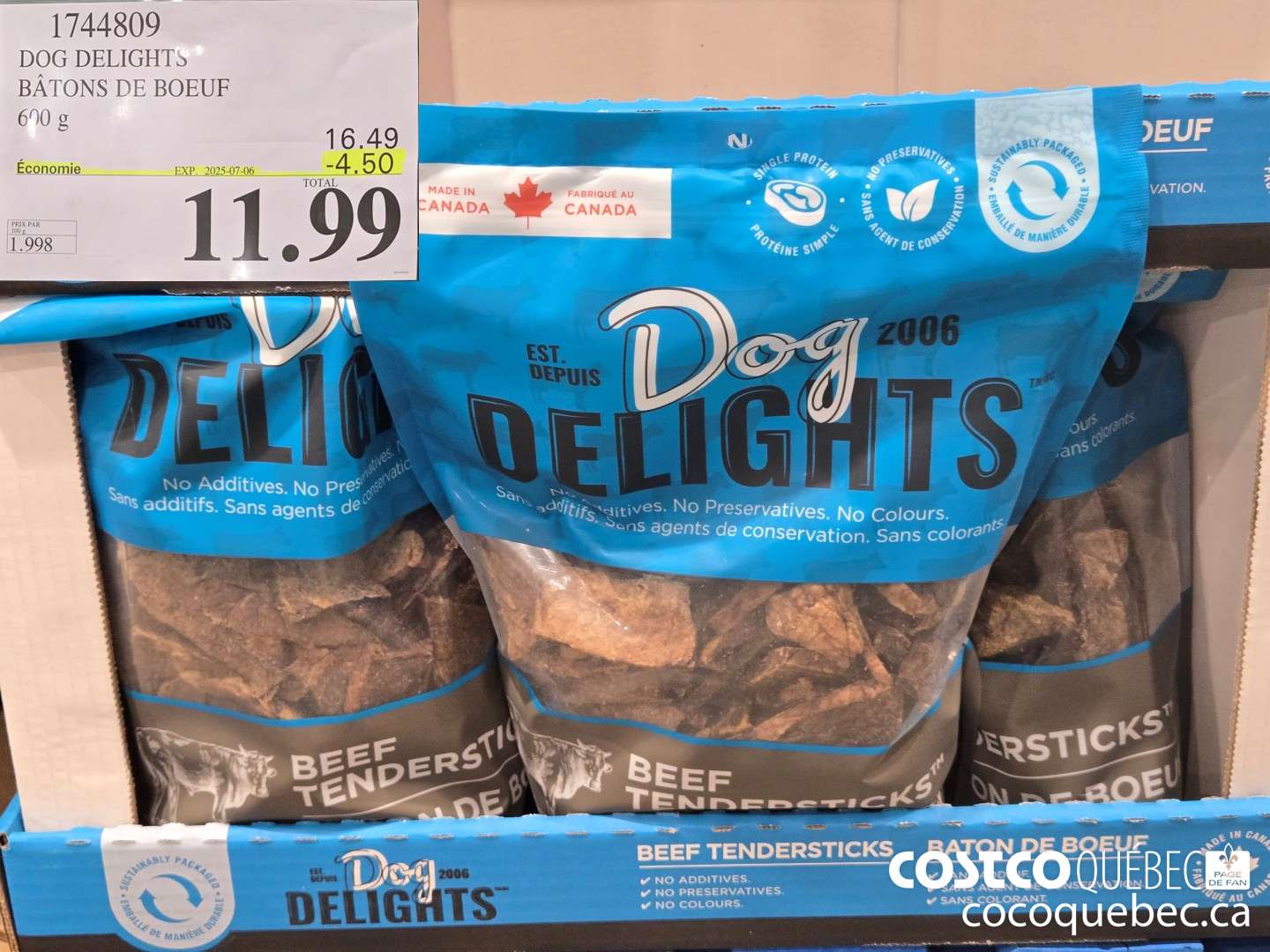 1744809 DOG DELIGHTS BATONS DE BOEUF  ($4.50 INSTANT SAVINGS EXPIRES ON 2025-07-06) $11.99