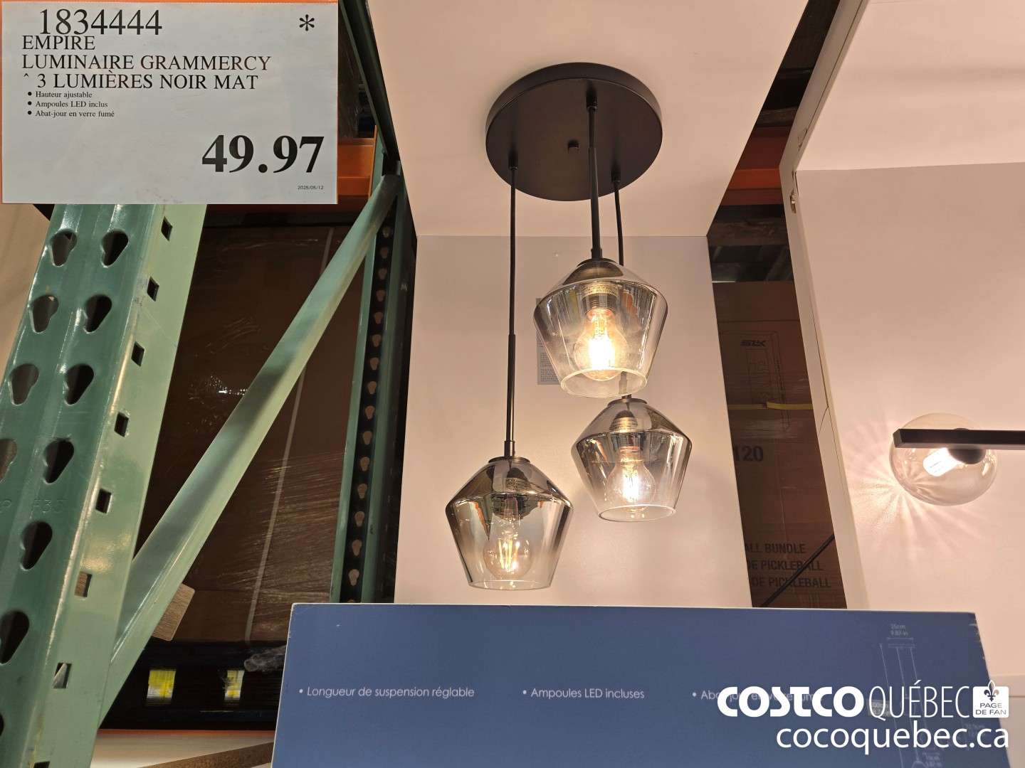 1834444 EMPIRE LUMINAIRE GRAMMERCY 3 LUMIERES NOIR MAT  $49.97