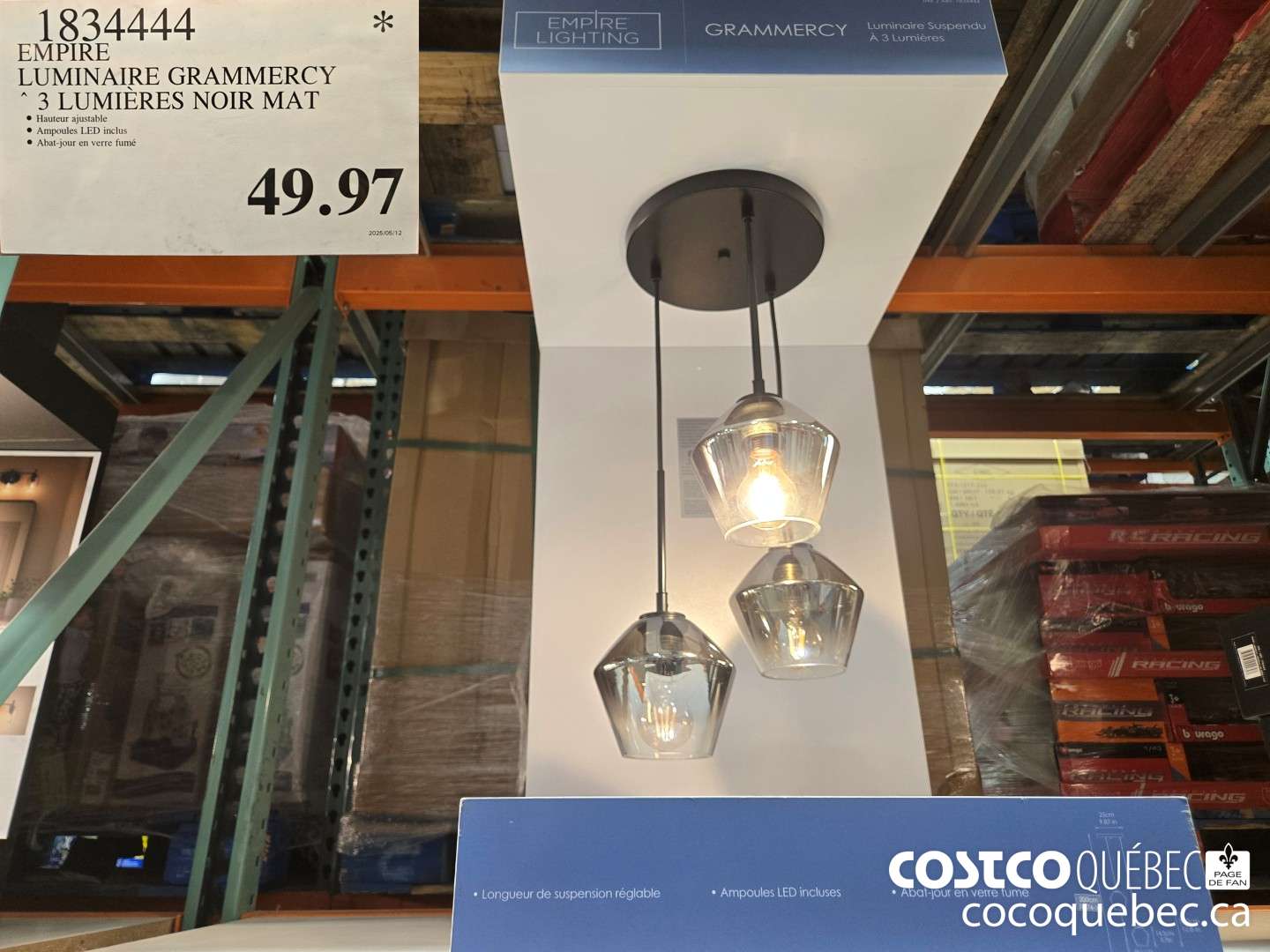 1834444 EMPIRE LUMINAIRE GRAMMERCY 3 LUMIERES NOIR MAT  $49.97