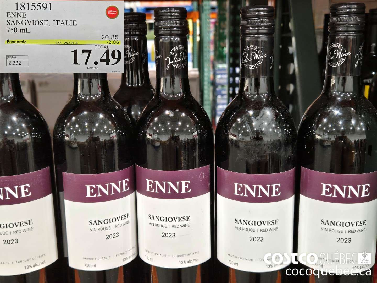 1815591 ENNE SANGVIOSE, ITALIE 750 mL  ($2.86 INSTANT SAVINGS EXPIRES ON 2025-06-08) $17.49