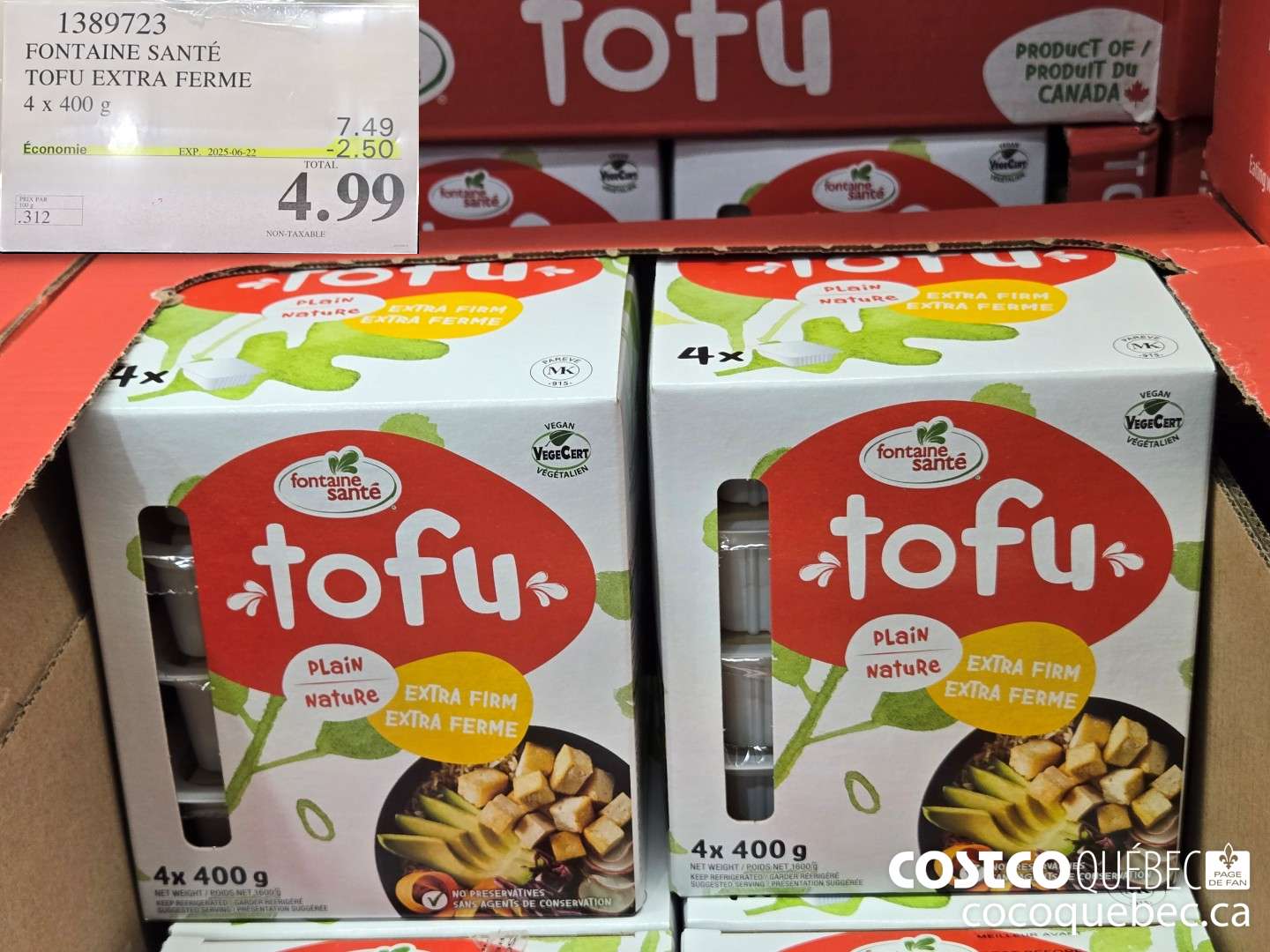 1389723 FONTAINE SANTE TOFU EXTRA FERME 4 x 400 g 2025-06-22 ($2.00 INSTANT SAVINGS) $4.99