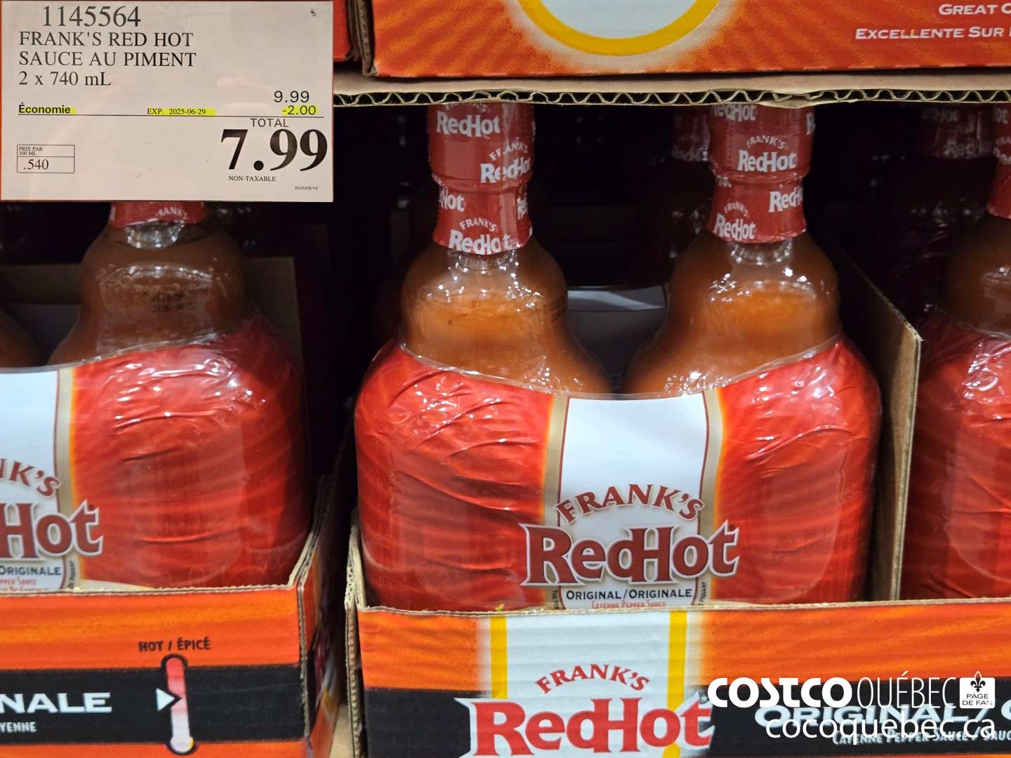 1145564 FRANKS RED HOT SAUCE AU PIMENT 2 x 740 mL 2025-06-29 ($2.00 INSTANT SAVINGS) $7.99