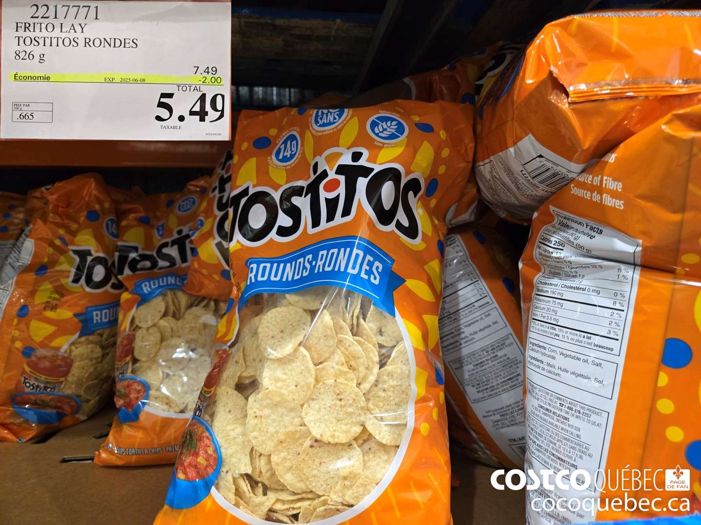 2217771 FRITO LAY TOSTITOS RONDES 826 G  ($2.00 INSTANT SAVINGS EXPIRES ON 2025-06-08) $5.49