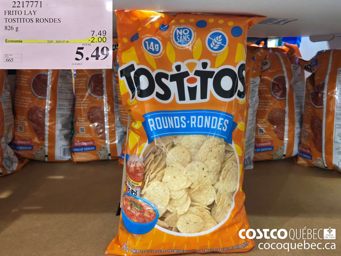 2217771 FRITO LAY TOSTITOS RONDES 826 G  ($2.00 INSTANT SAVINGS EXPIRES ON 2025-07-06) $5.49